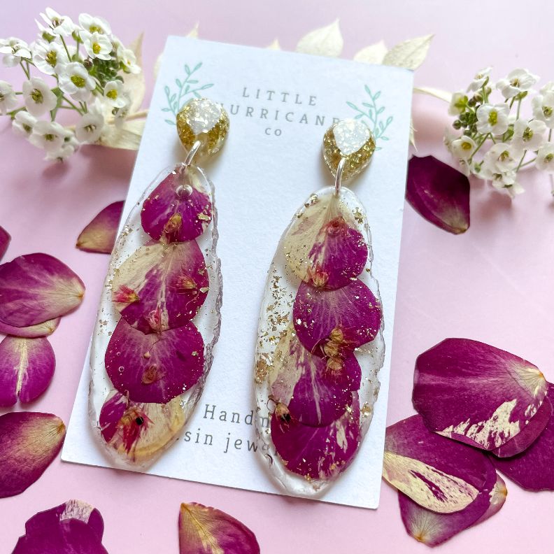 Resin Statement earrings Rose Petals Geode Little Hurricane Co
