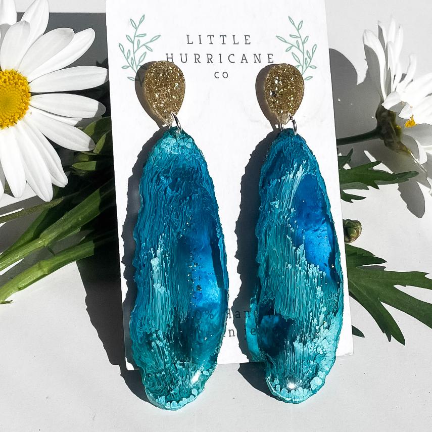 Stormy Ocean Geode Dangles