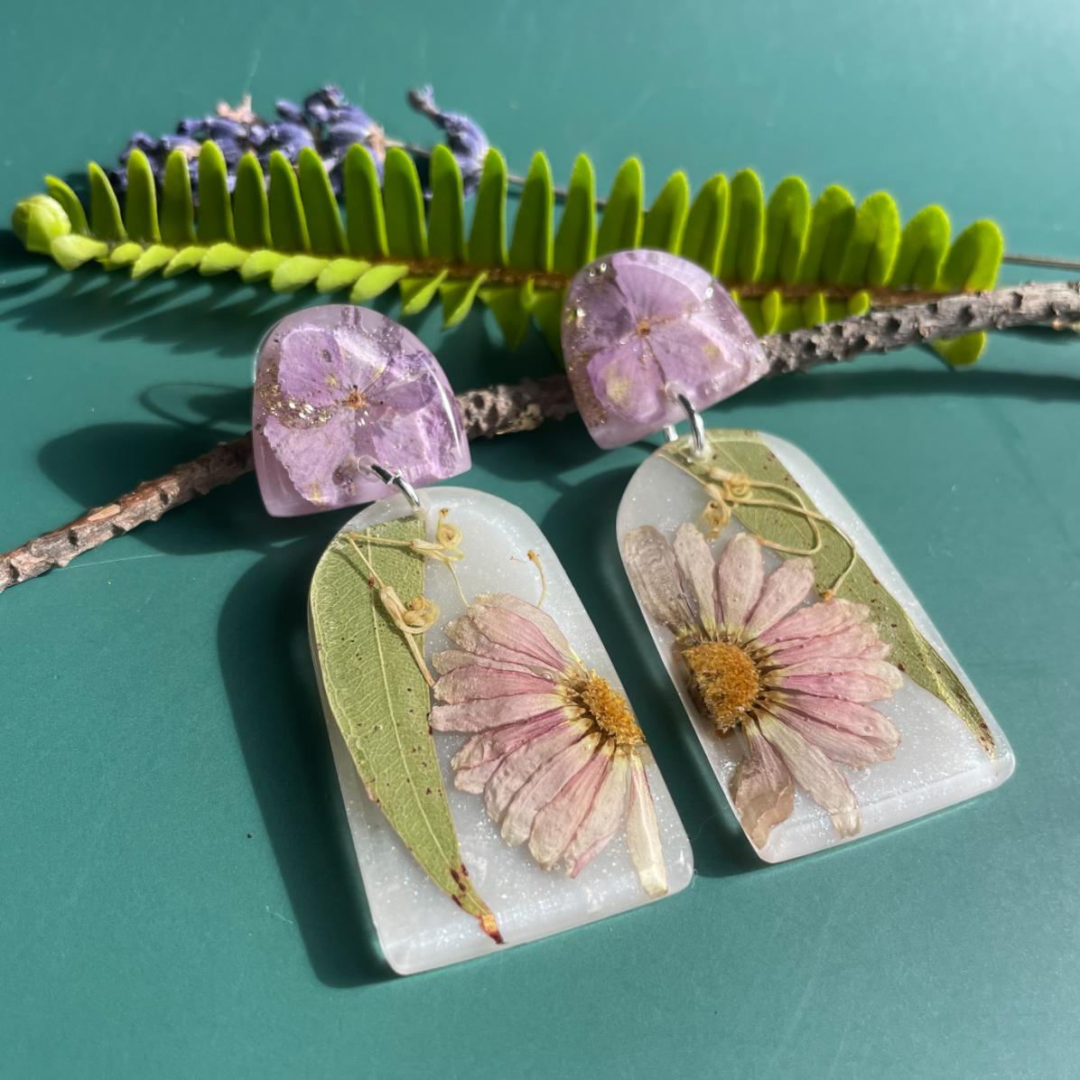 Daisy & Eucalyptus Arch Earrings