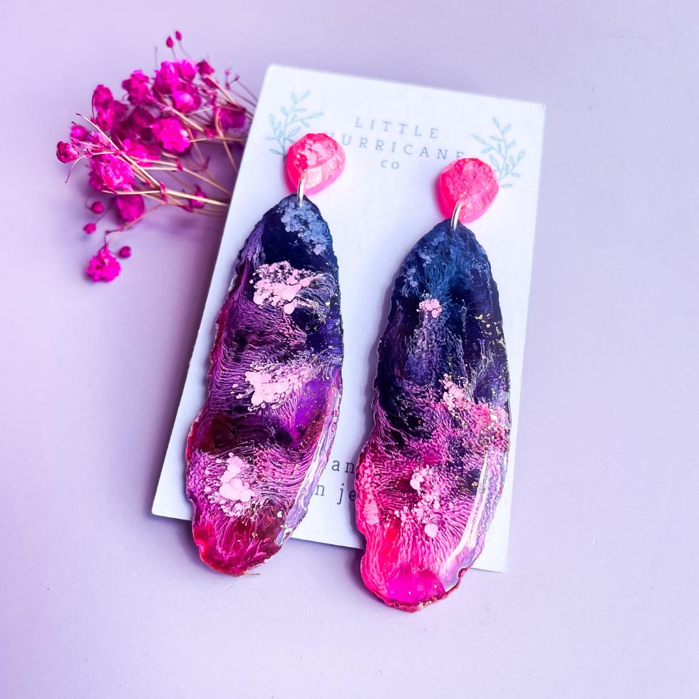 Pink Explosion Geode Dangles