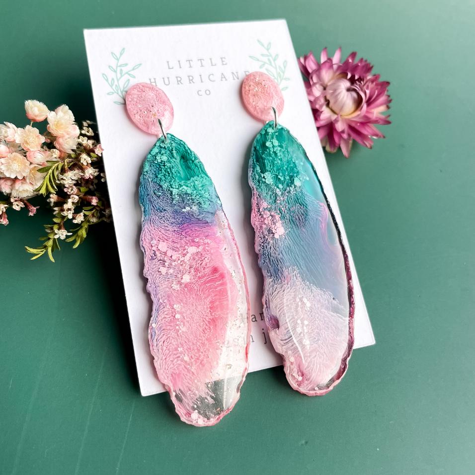 Lavender & Emerald Coral Geode Dangles