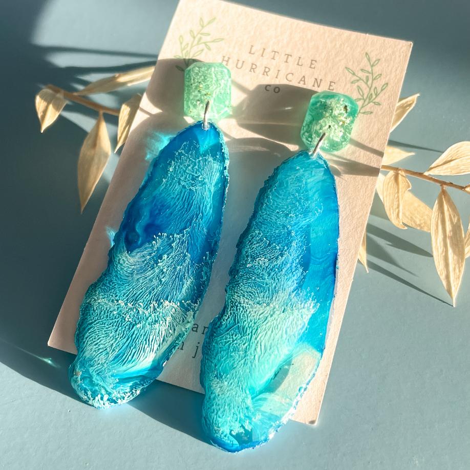 Blue Oceanview Geode Dangles