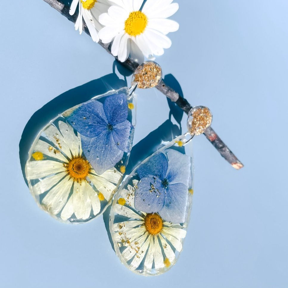 Daisy & Hydrangea Geode Earrings