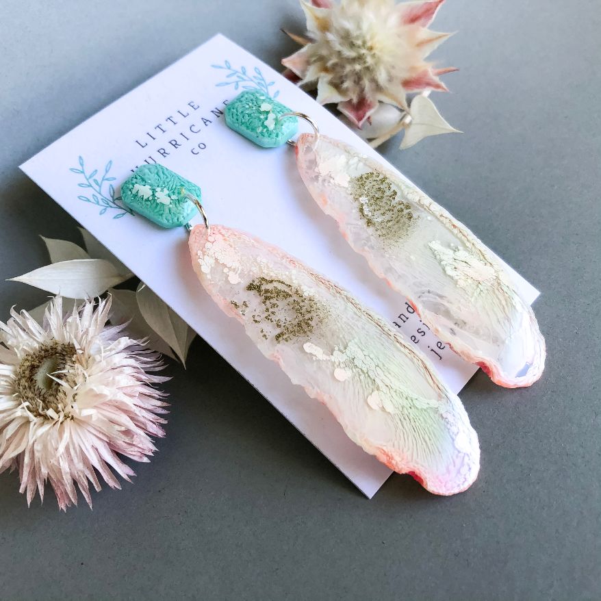 Soft Pink Seascape Geode Dangles