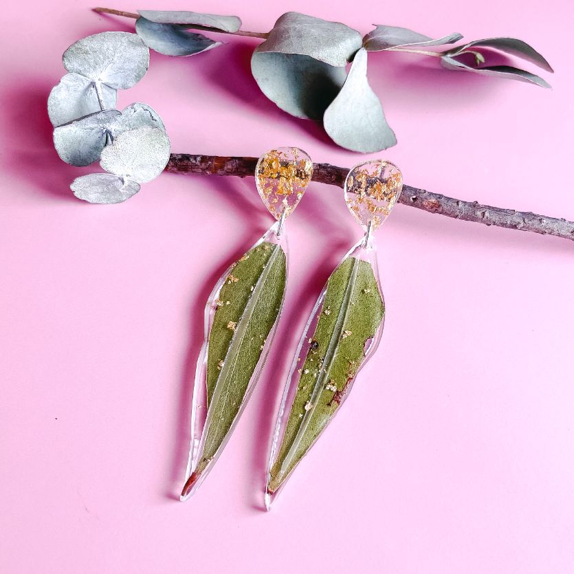 Eucalyptus leaf dangle earrings