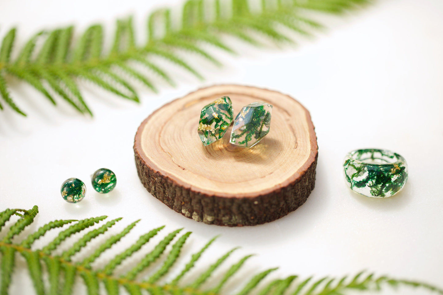 Faceted Studs - Moss & Gold Leaf - Little Hurricane Co