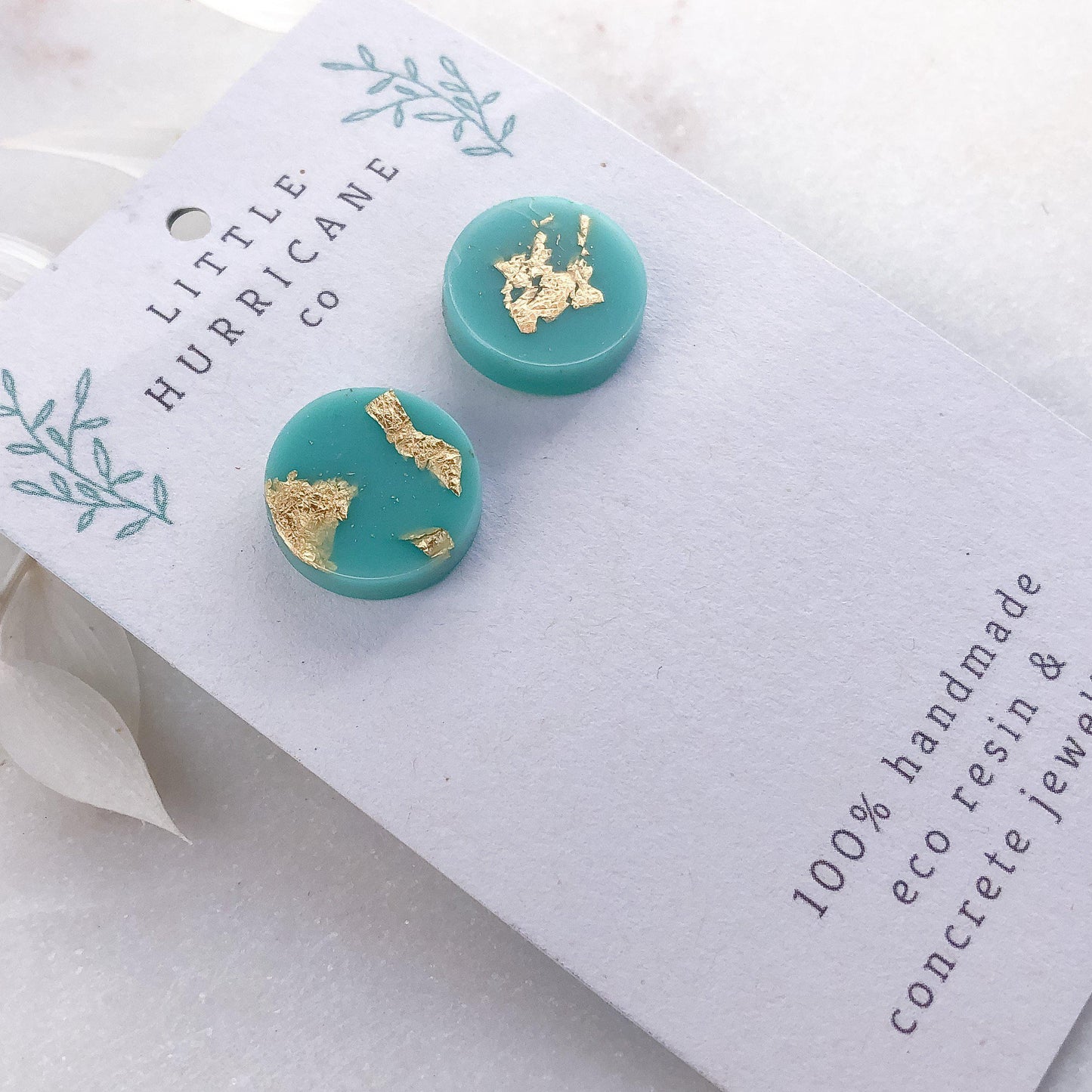Gold Leaf Aqua Mint Button Studs - Little Hurricane Co