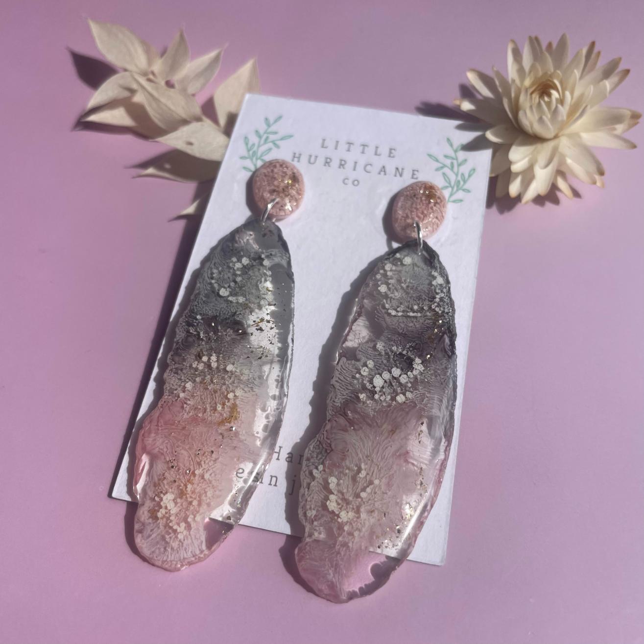 Pastel Coral Geode Dangles small