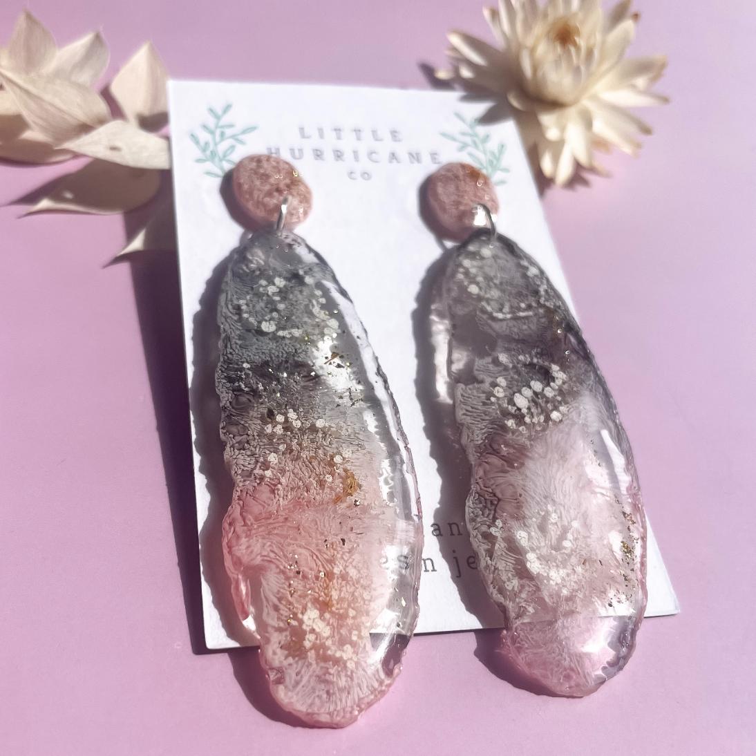 Pastel Coral Geode Dangles small