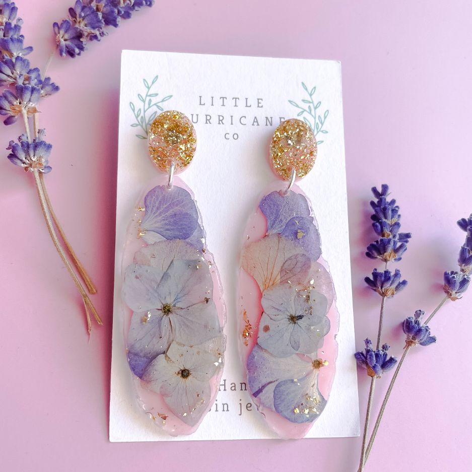 Floating Hydrangea Dream Geode Earrings
