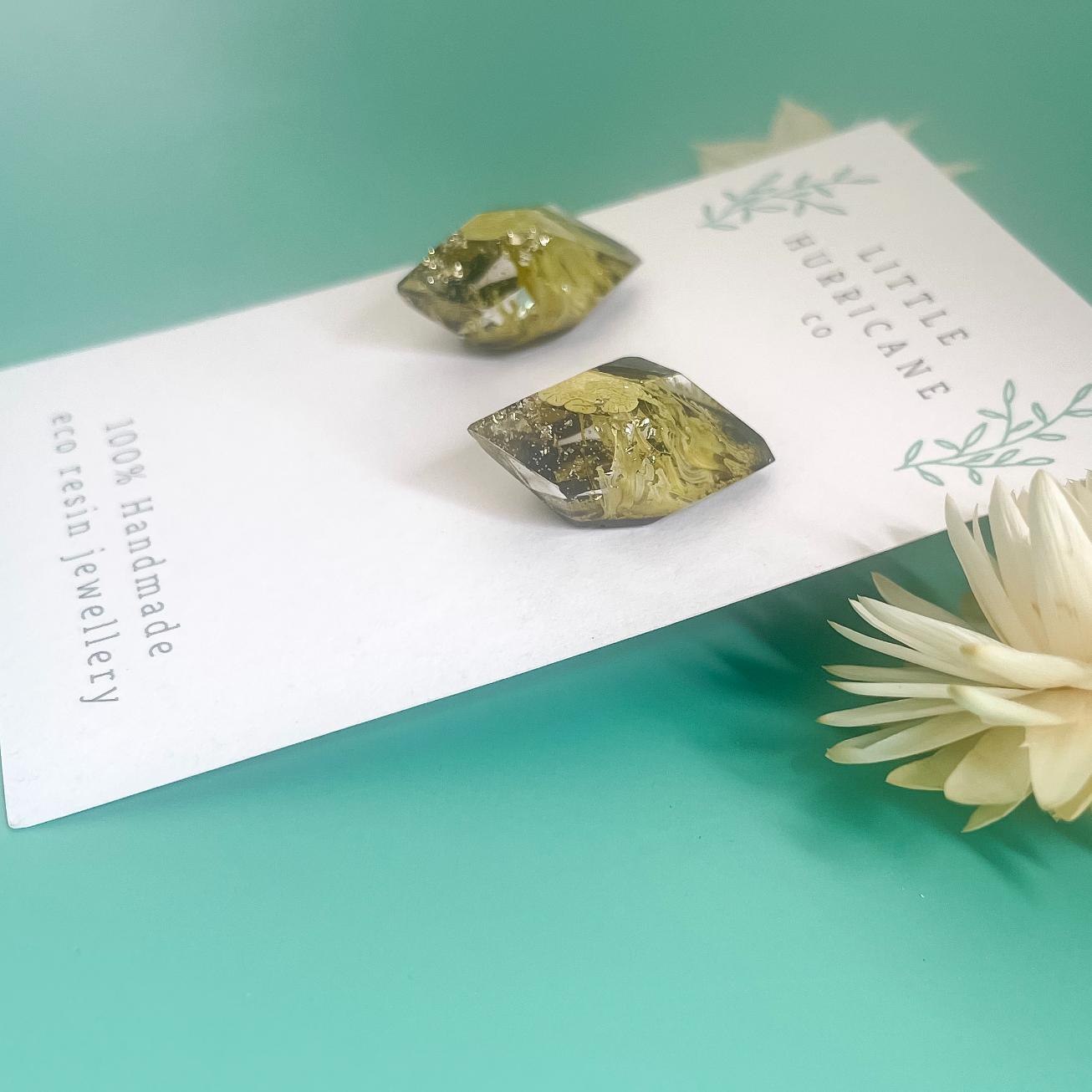 Golden Olive Gem Studs