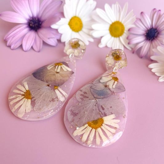 Daisy & Hydrangea Pink Teardrop Geode