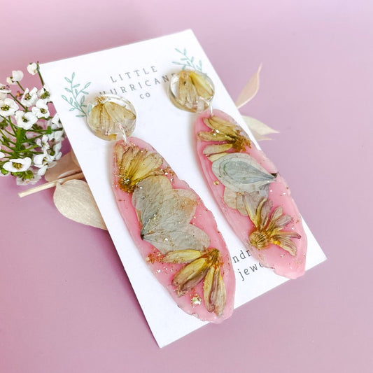 Daisy & Hydrangea Petals Pink Geode