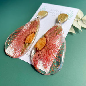 Pink Gum & Eucalyptus Leaf Geode Earrings