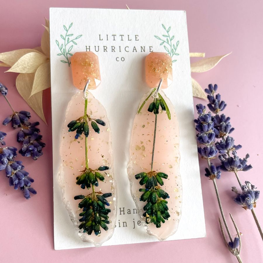 Lavender Flower on Pink Geode