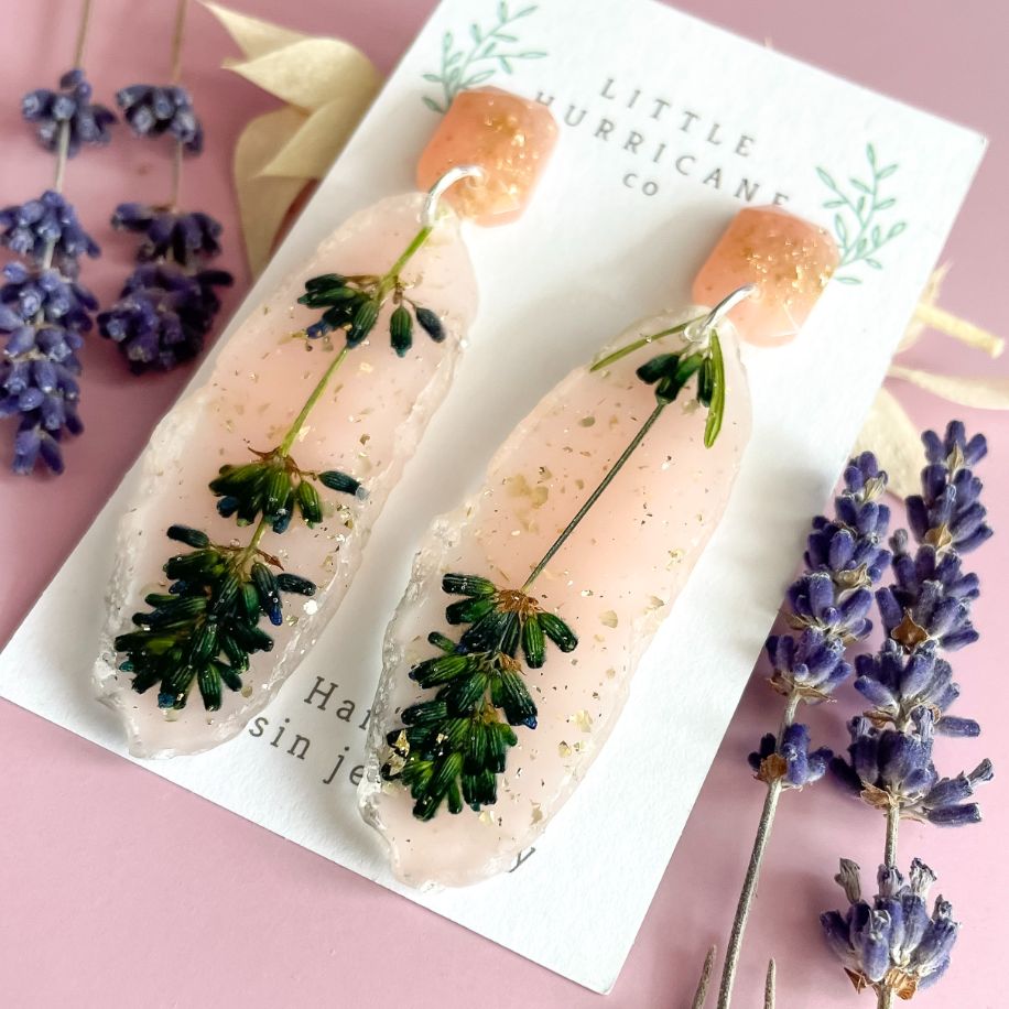 Lavender Flower on Pink Geode