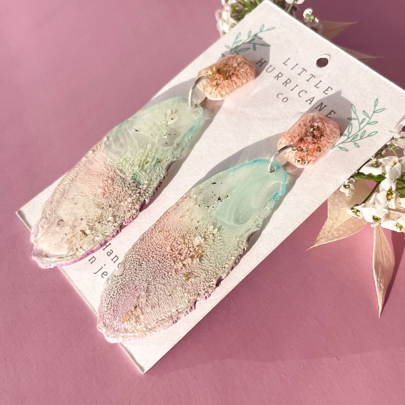Pink Coral Geode Dangles