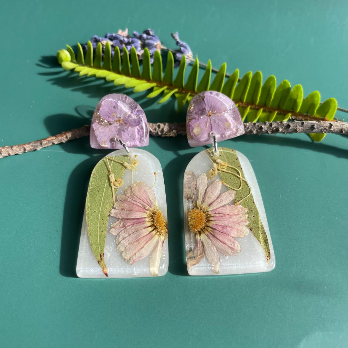 Daisy & Eucalyptus Arch Earrings