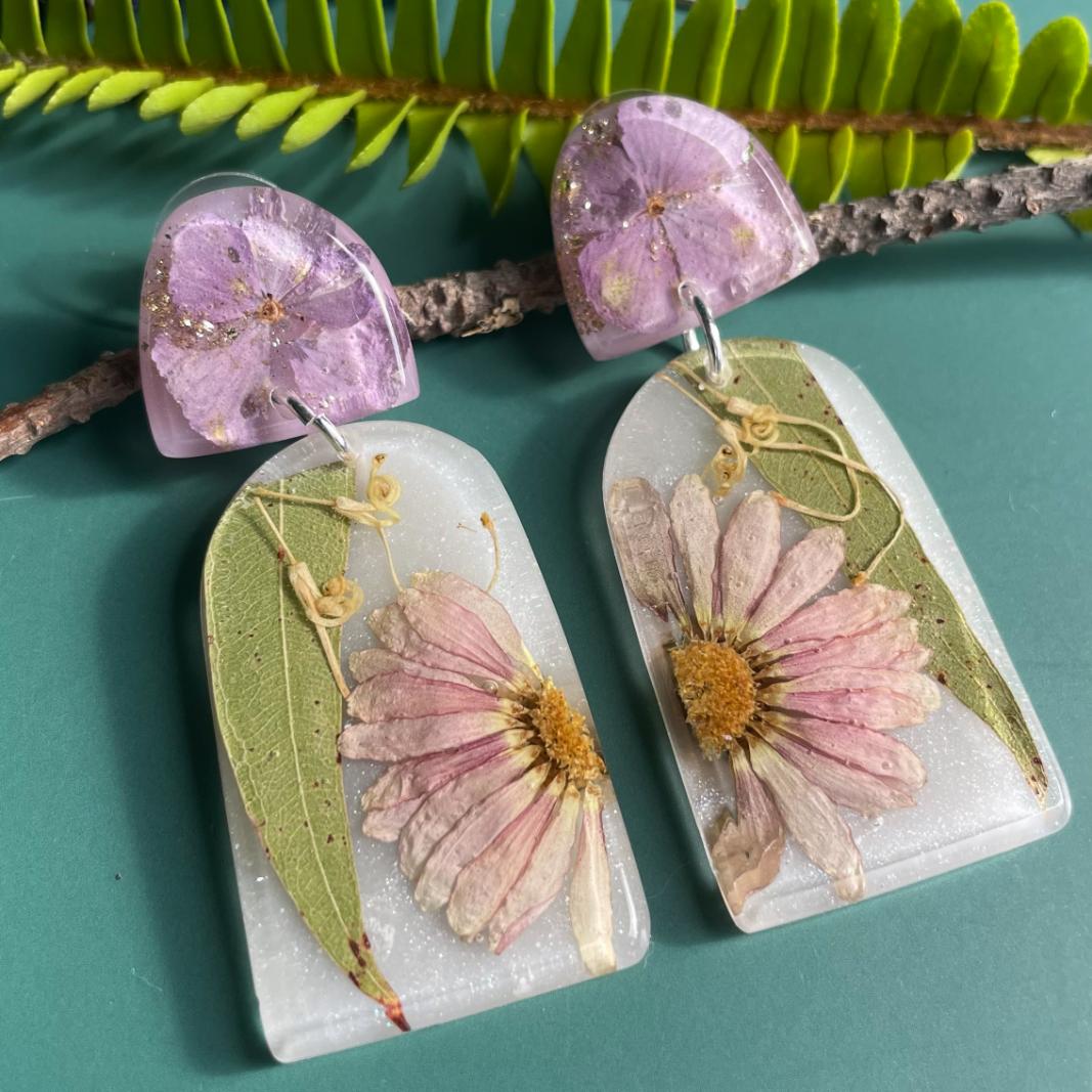 Daisy & Eucalyptus Arch Earrings