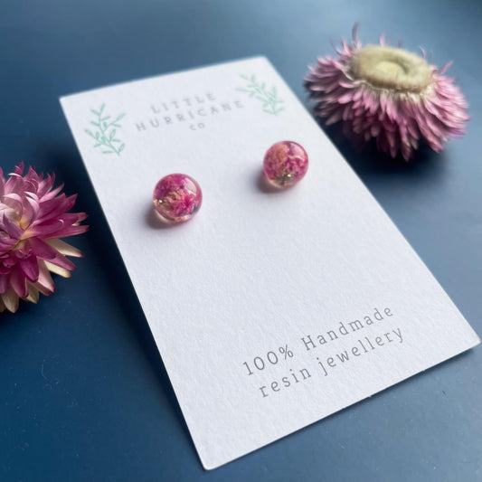 Sphere Studs - Hot Pink Baby's breath