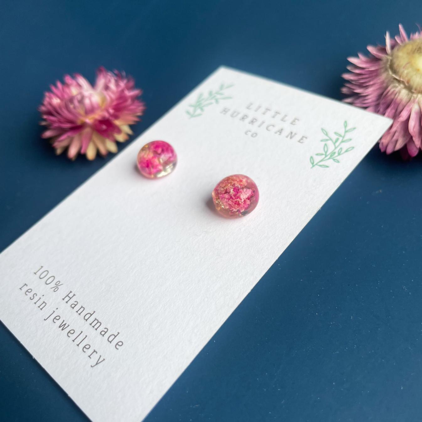 Sphere Studs - Hot Pink Baby's breath
