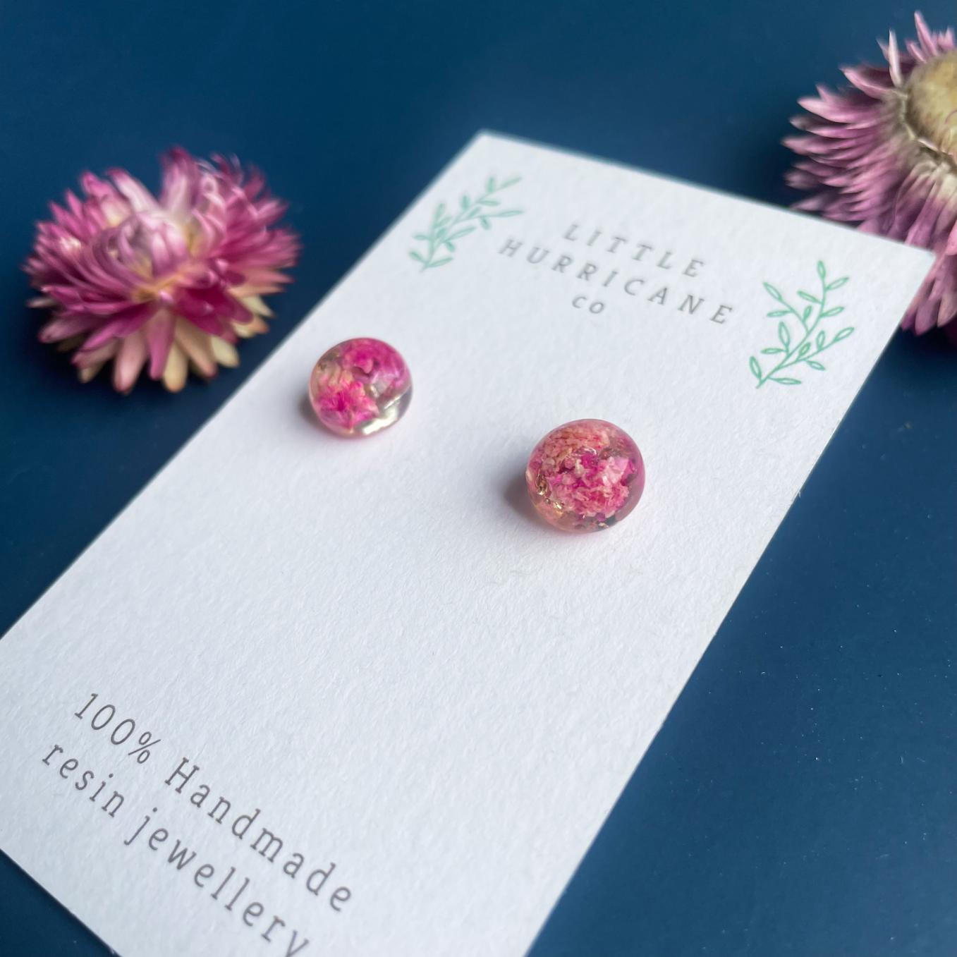 Sphere Studs - Hot Pink Baby's breath