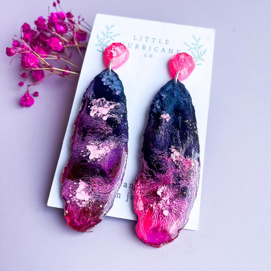 Pink Explosion Geode Dangles