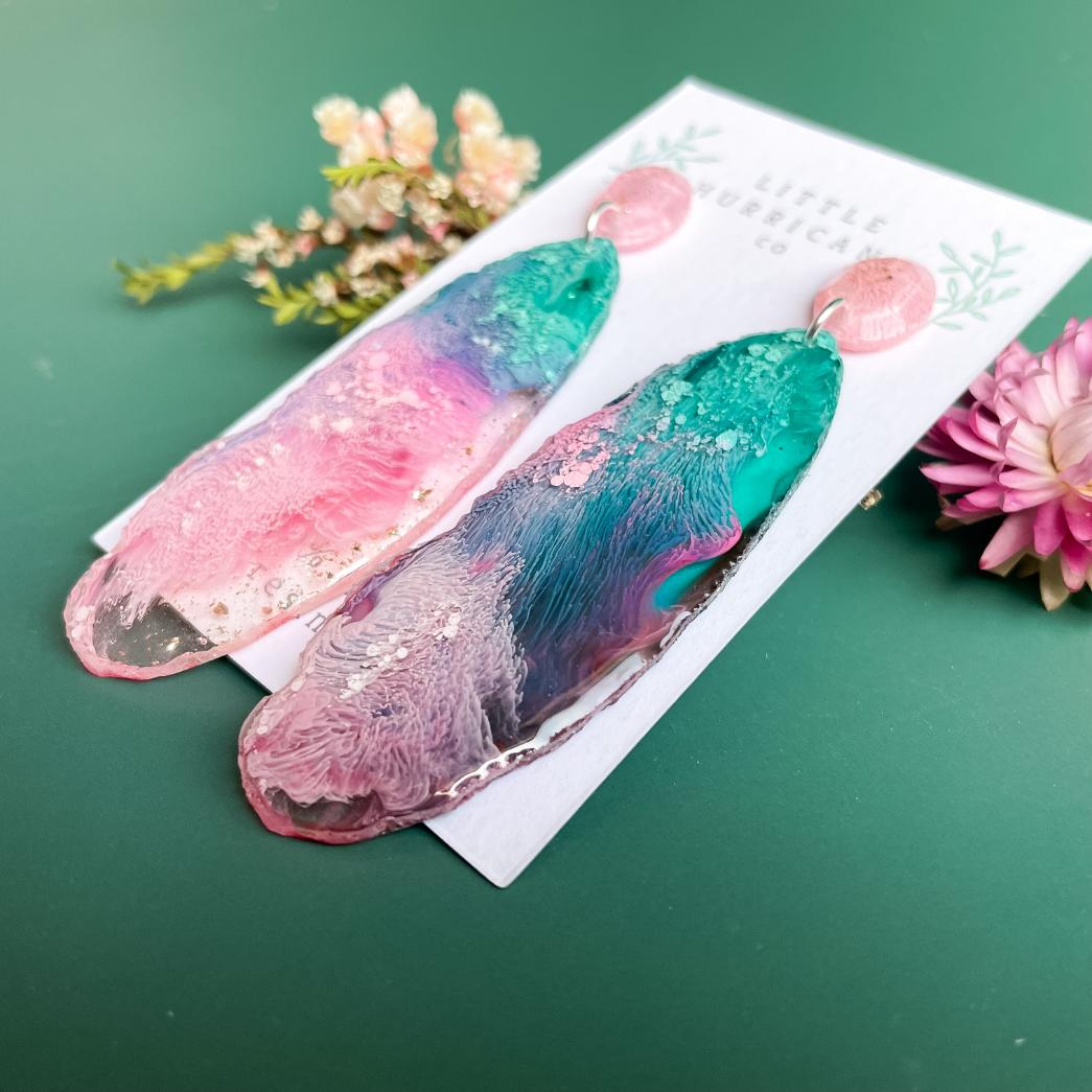 Lavender & Emerald Coral Geode Dangles