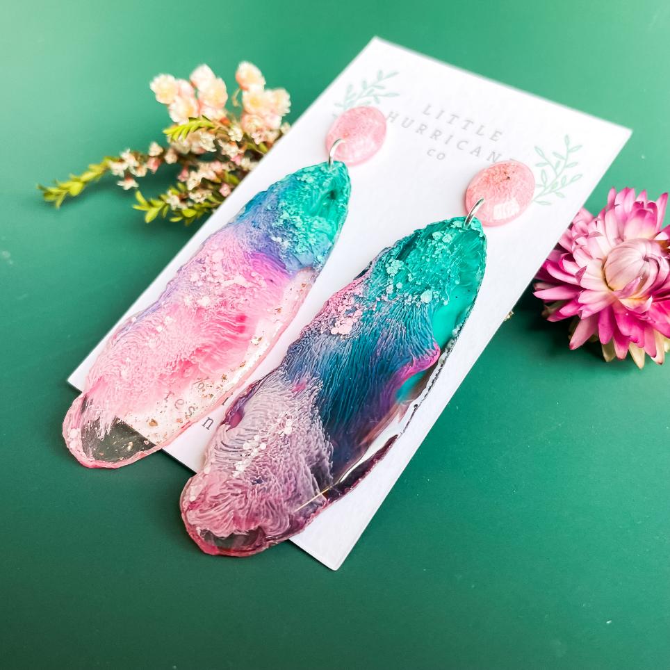 Lavender & Emerald Coral Geode Dangles