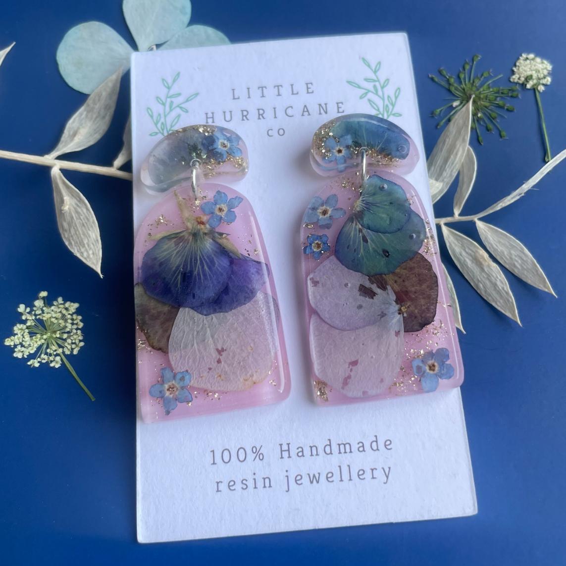 Hydrangea & Forget me not Medley Arch Earrings
