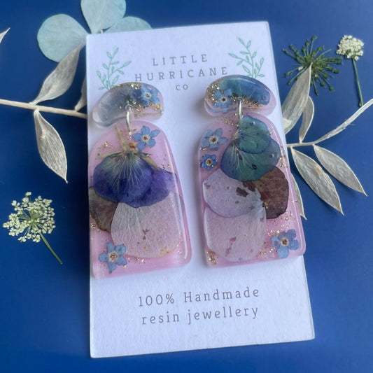 Hydrangea & Forget me not Medley Arch Earrings