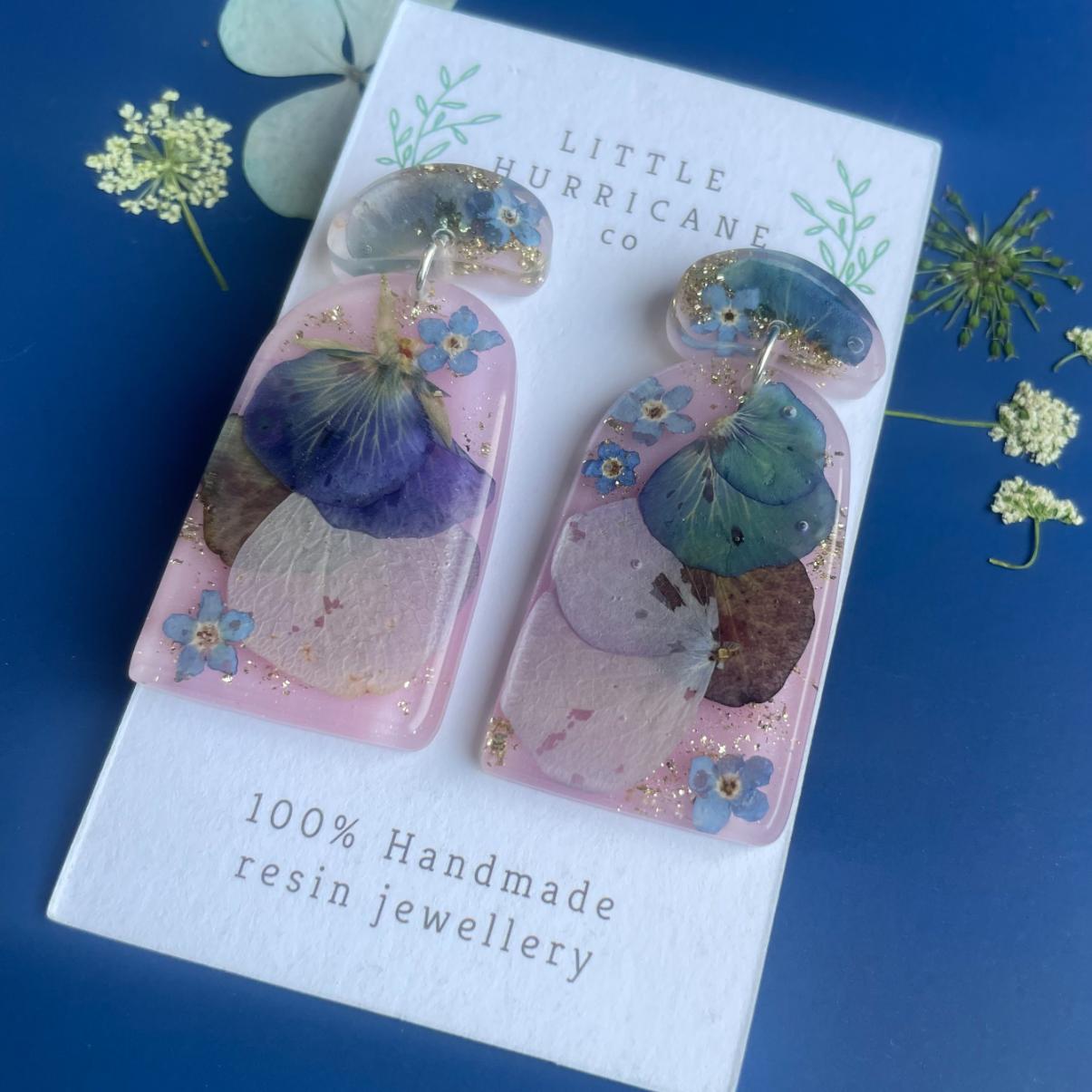 Hydrangea & Forget me not Medley Arch Earrings
