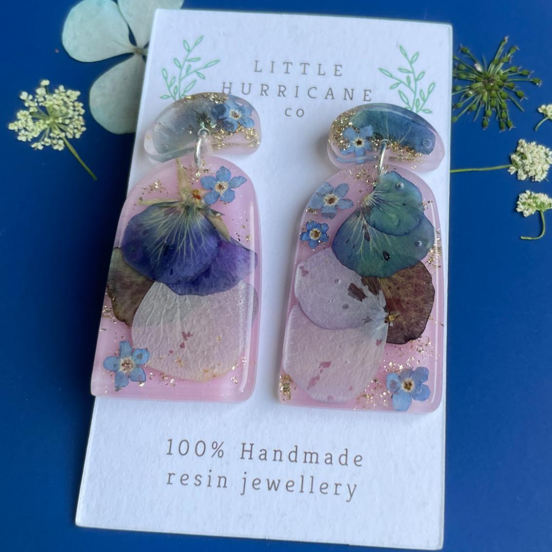 Hydrangea & Forget me not Medley Arch Earrings