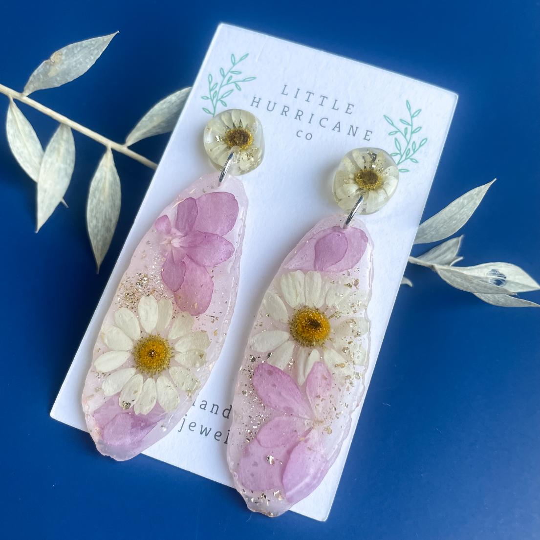 Pink Hydrangea & Daisy on Pink Geode
