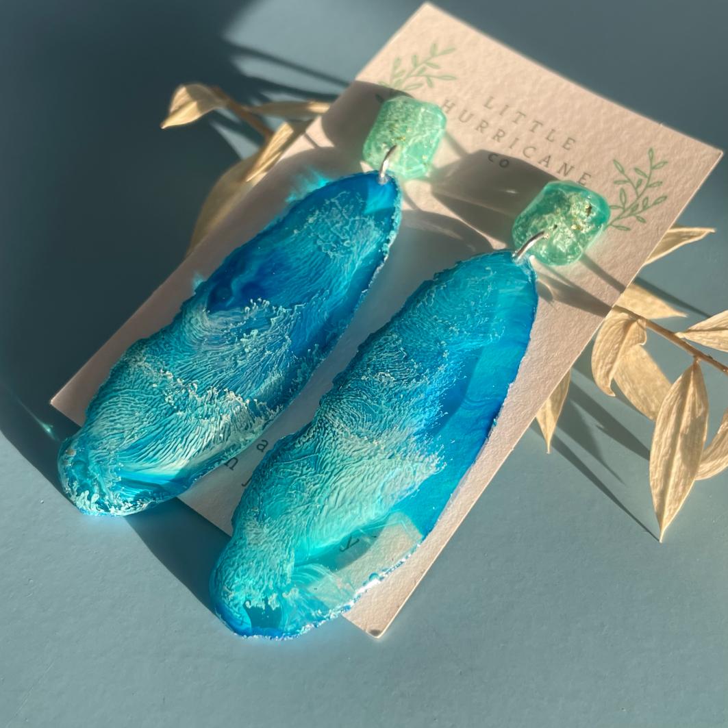 Blue Oceanview Geode Dangles