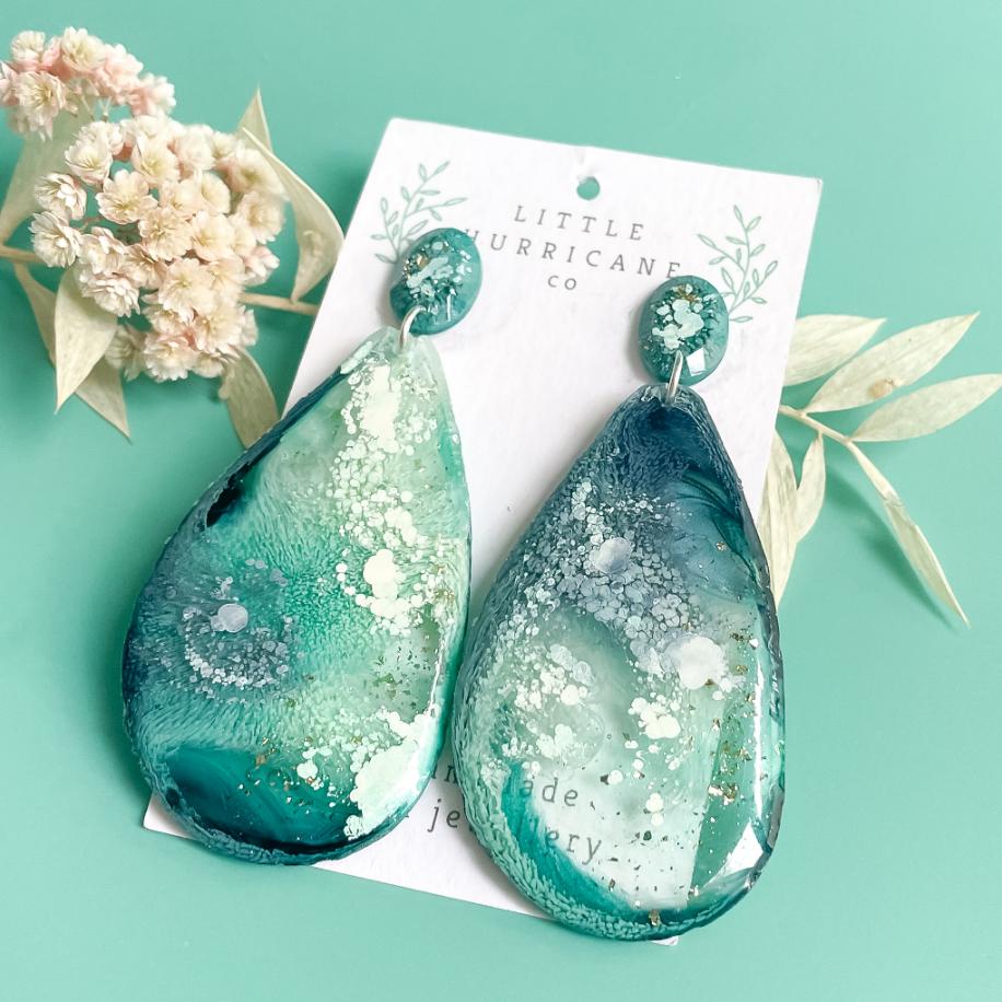 Emerald Coral Geode Dangles