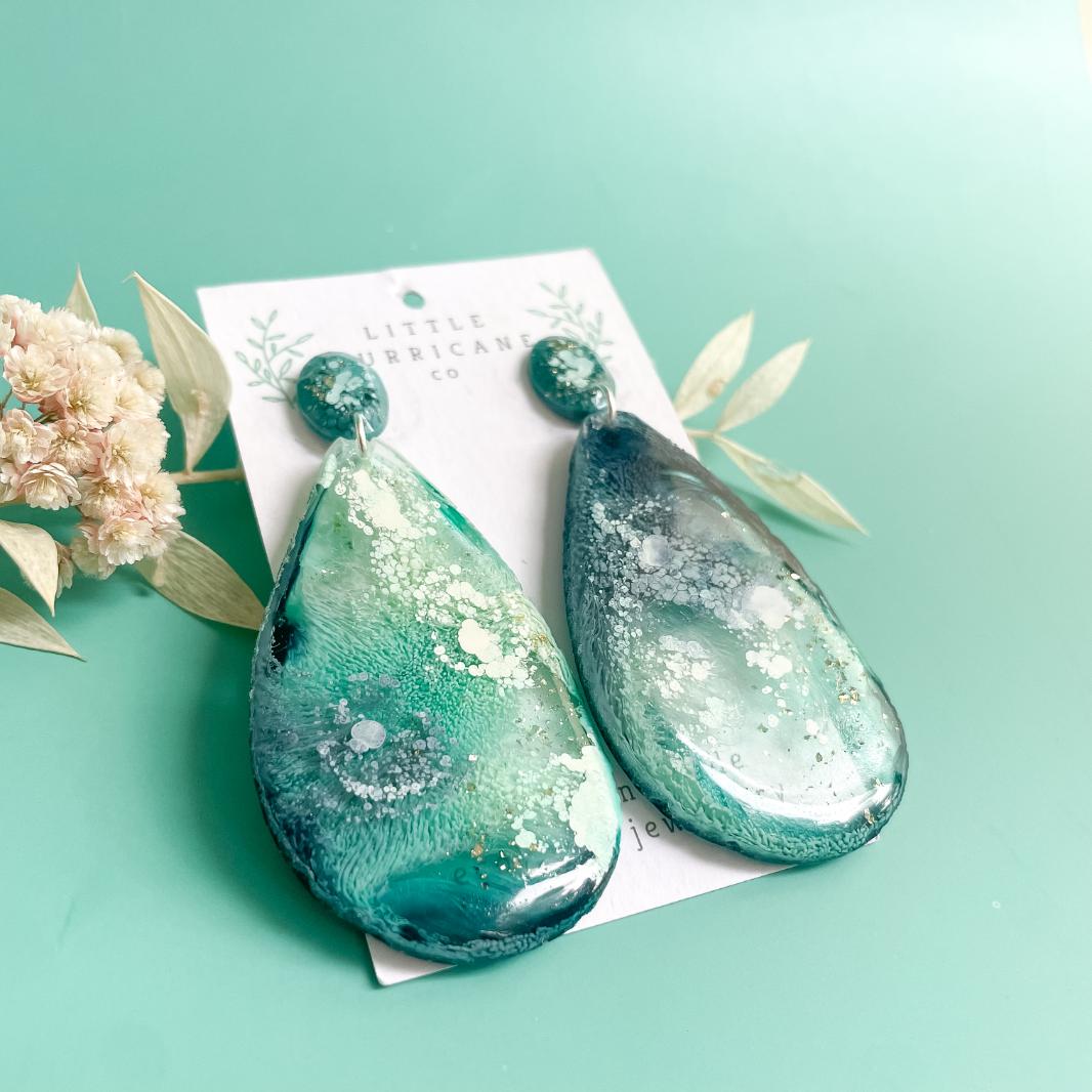 Emerald Coral Geode Dangles
