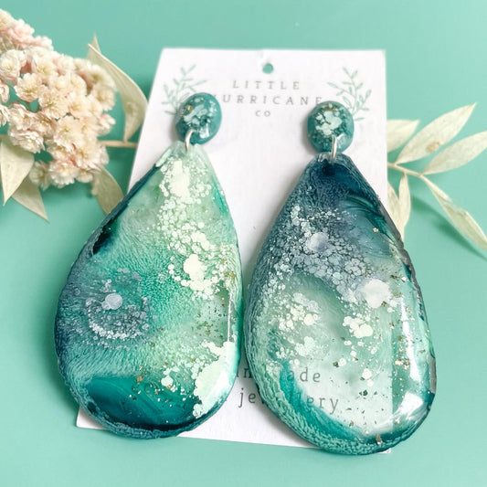 Emerald Coral Geode Dangles