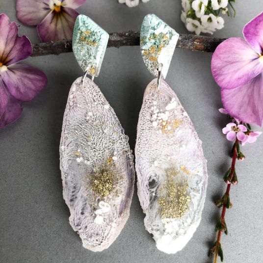 Lavender Golden Geode Dangles