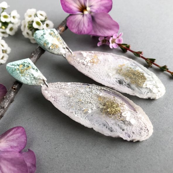 Lavender Golden Geode Dangles