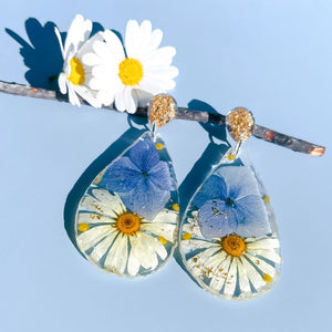 Daisy & Hydrangea Geode Earrings