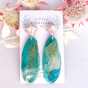 Lavender & Emerald Coral Geode Dangles