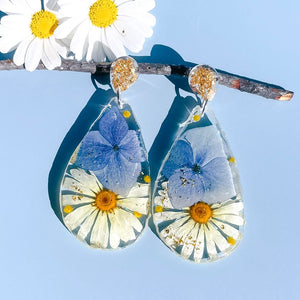 Daisy & Hydrangea Geode Earrings