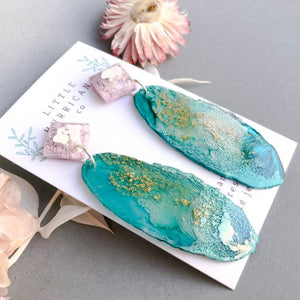Lavender & Emerald Coral Geode Dangles