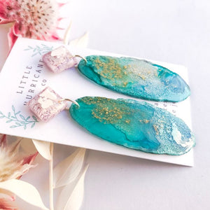 Lavender & Emerald Coral Geode Dangles