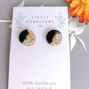 Button Studs - Black & Gold Leaf