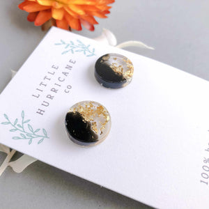 Button Studs - Black & Gold Leaf