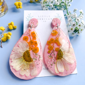 Daisy & Wattle on Pink Geode Earrings