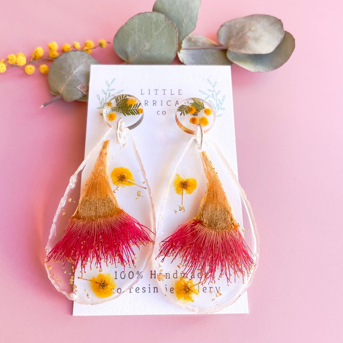 Wattle & Gum Blossom Geode Earrings