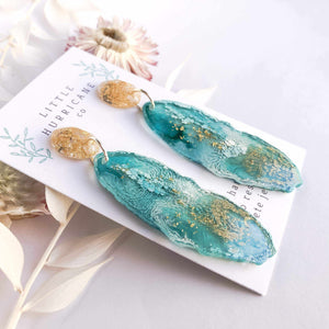 Emerald Gold Geode Dangles